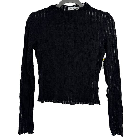 NWOT Princess Polly Women's Long Sleeve Mock Neck Open Knit Black Top Size 4 - Picture 1 of 8